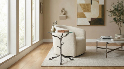 Round glass end table - glass, with